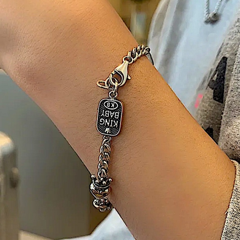 Crown Heart Sterling Silver Chain Link Bracelet Unisex - Picture 2 of 9